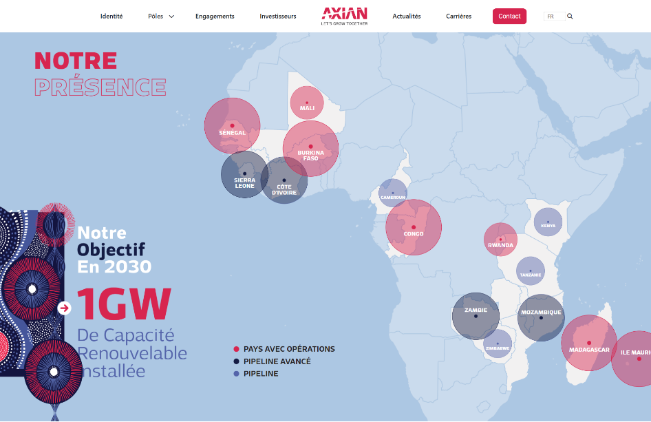 Site corporate Axian, écran 2