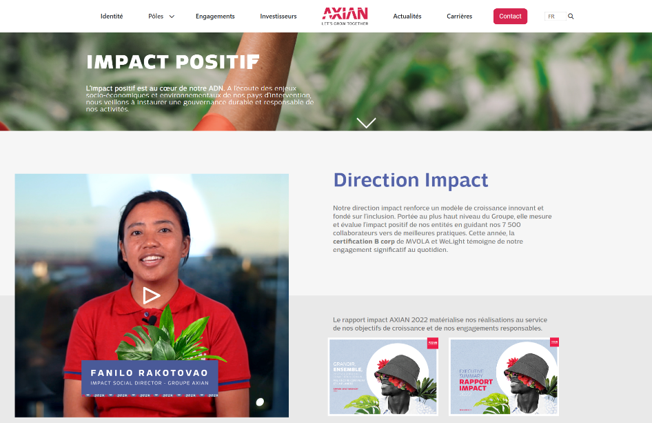 Site corporate Axian, écran 3