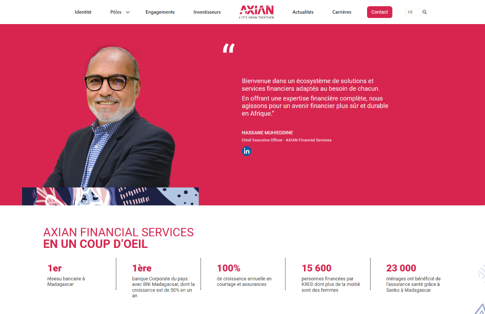 Site corporate Axian, écran 4